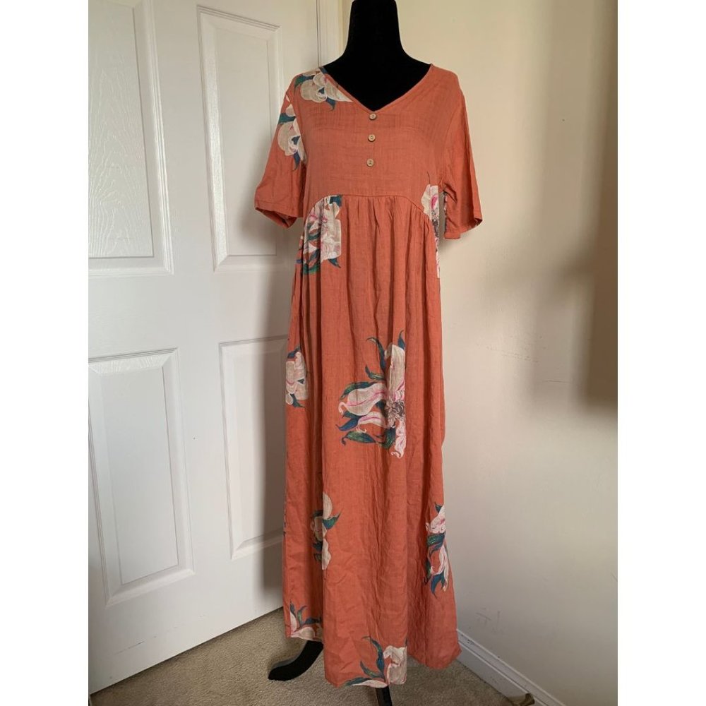 Coral Cotton Floral Maxi Dress - Picture 7 of 10